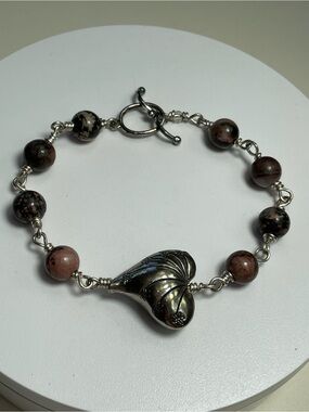 Romantic, Wire-Wrapped Rhodonite Bracelet.